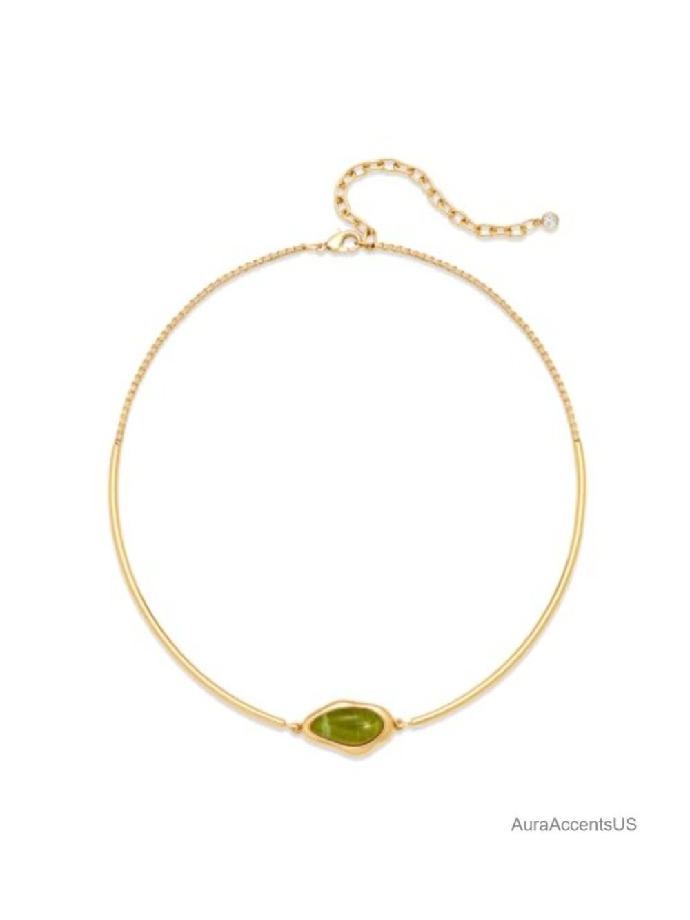 Gold Plated Brass Choker Necklace Bezel Set Adjustable Minimalist